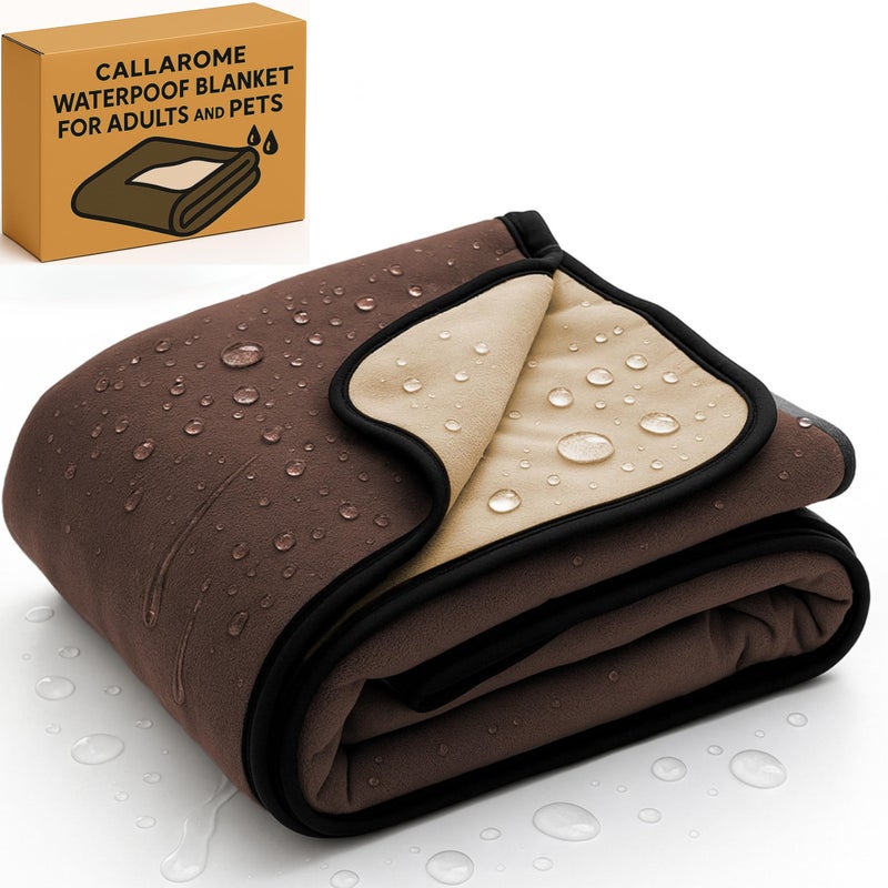 Callarome Waterproof Blanket for Bed or Couch â€“ Soft and Leakproof Waterproof Throw Blanket, Water Proof & Stain Resistant Easy to Clean Throw Blanket Cover for Adults or Pets, Reversible Brown 80â€x90â€ - Image 1